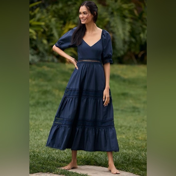 calamina lace mini dress Waimari Clara Blue Lace Trim Linen Mini Dress main image 1